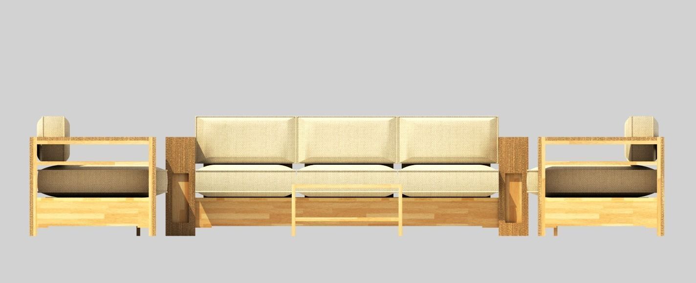 Sofa Suite Low-poly 3D model_1