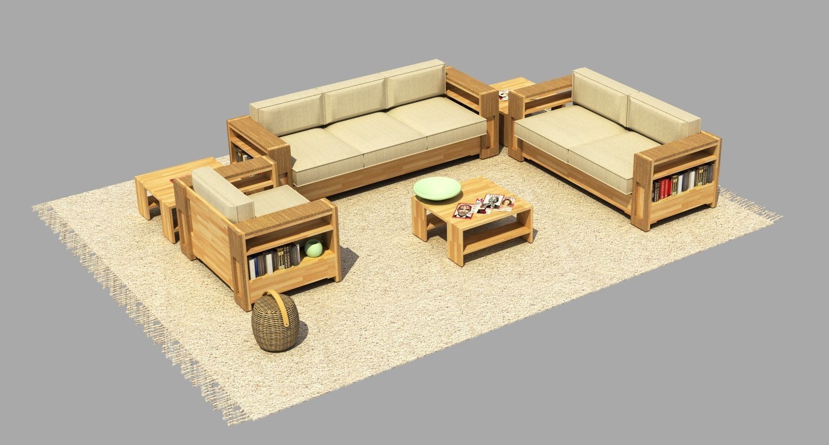 Sofa Suite Low-poly 3D model_0