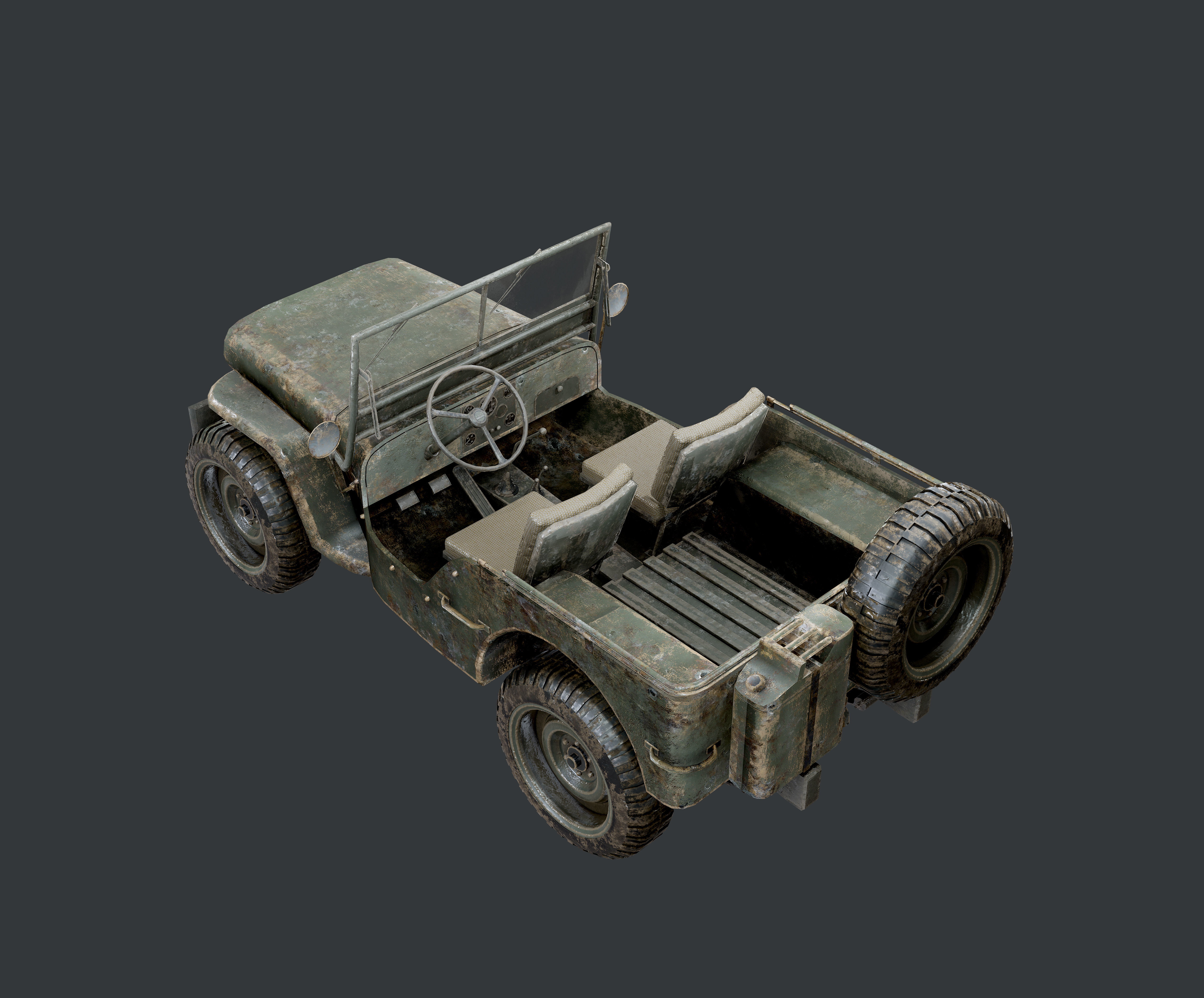 WW2 Willys Jeep Vehicle Game Ready Low Poly Low-poly 3D model_7
