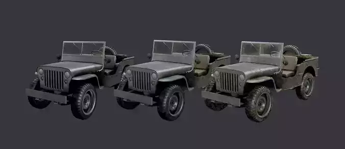 WW2 Willys Jeep Vehicle Game Ready Low Poly Low-poly 3D model