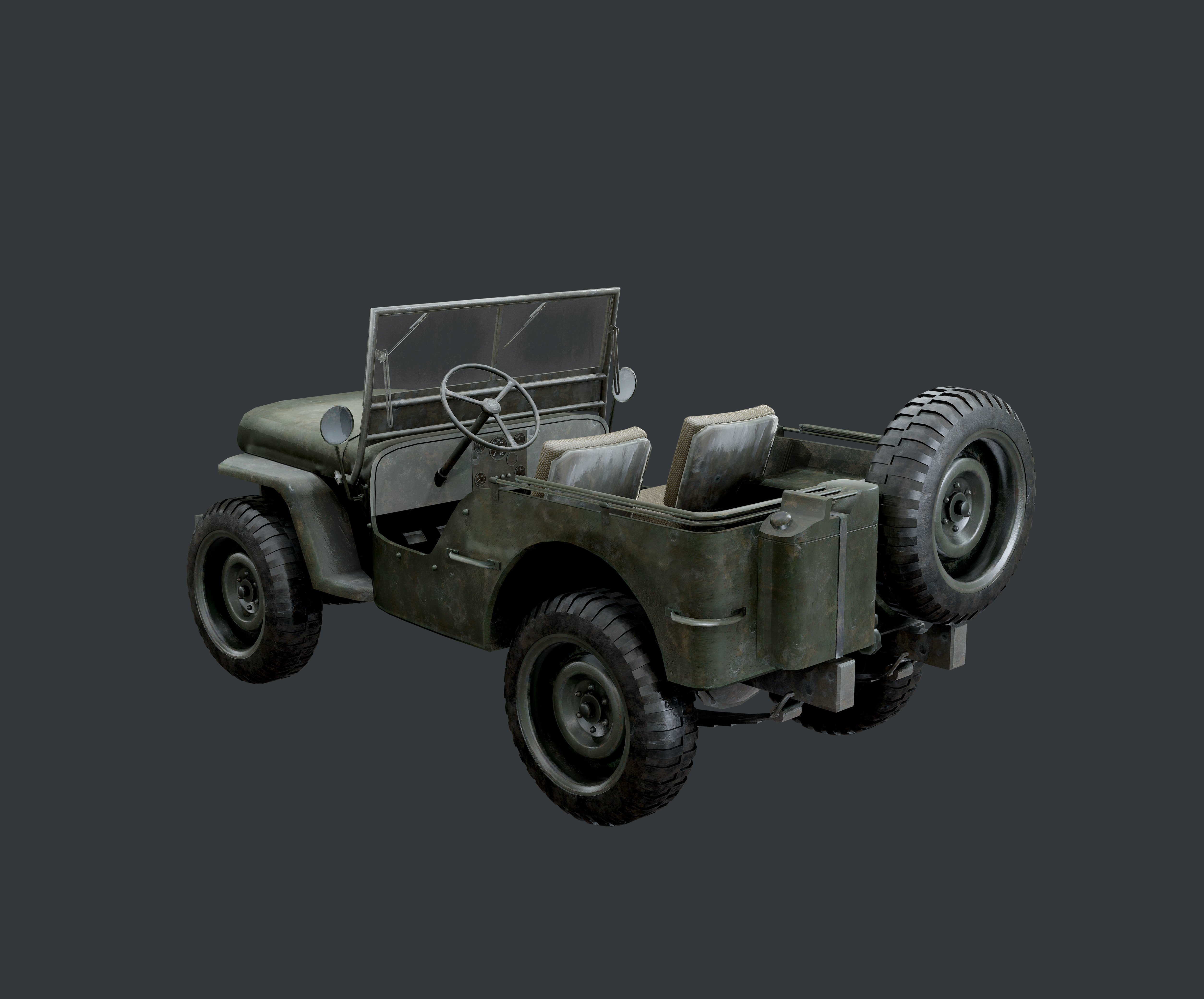 WW2 Willys Jeep Vehicle Game Ready Low Poly Low-poly 3D model_5
