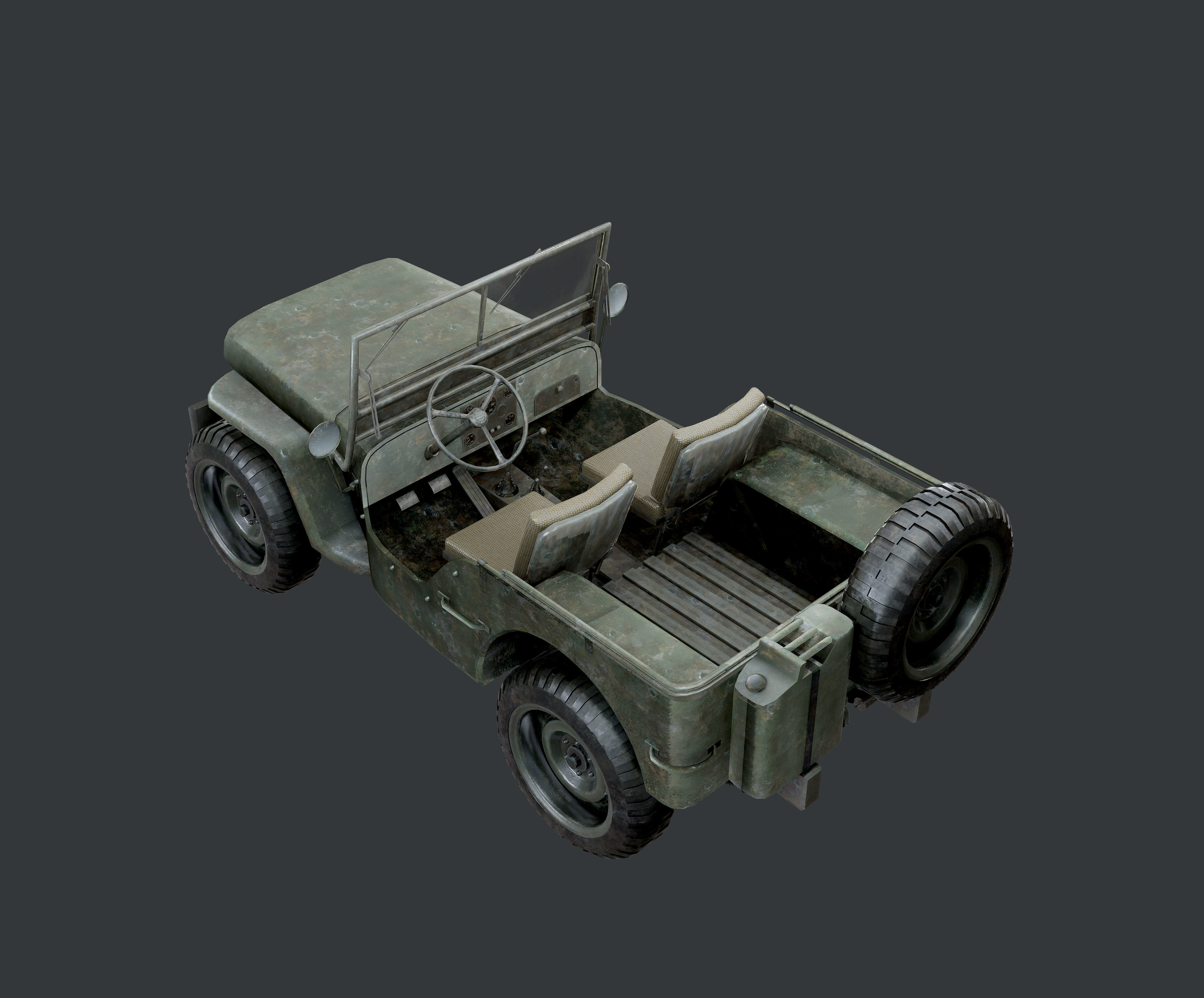 WW2 Willys Jeep Vehicle Game Ready Low Poly Low-poly 3D model_8