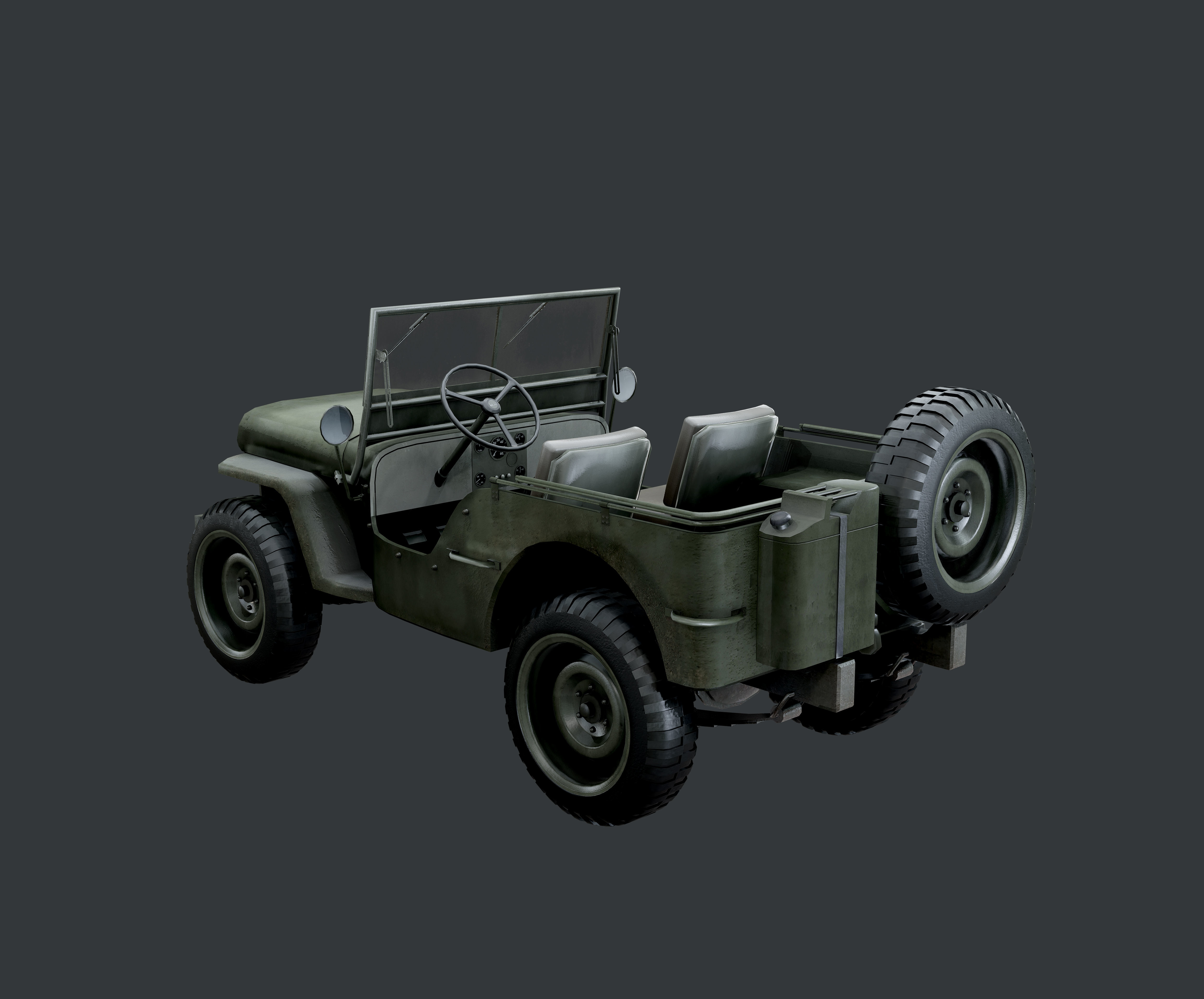 WW2 Willys Jeep Vehicle Game Ready Low Poly Low-poly 3D model_4