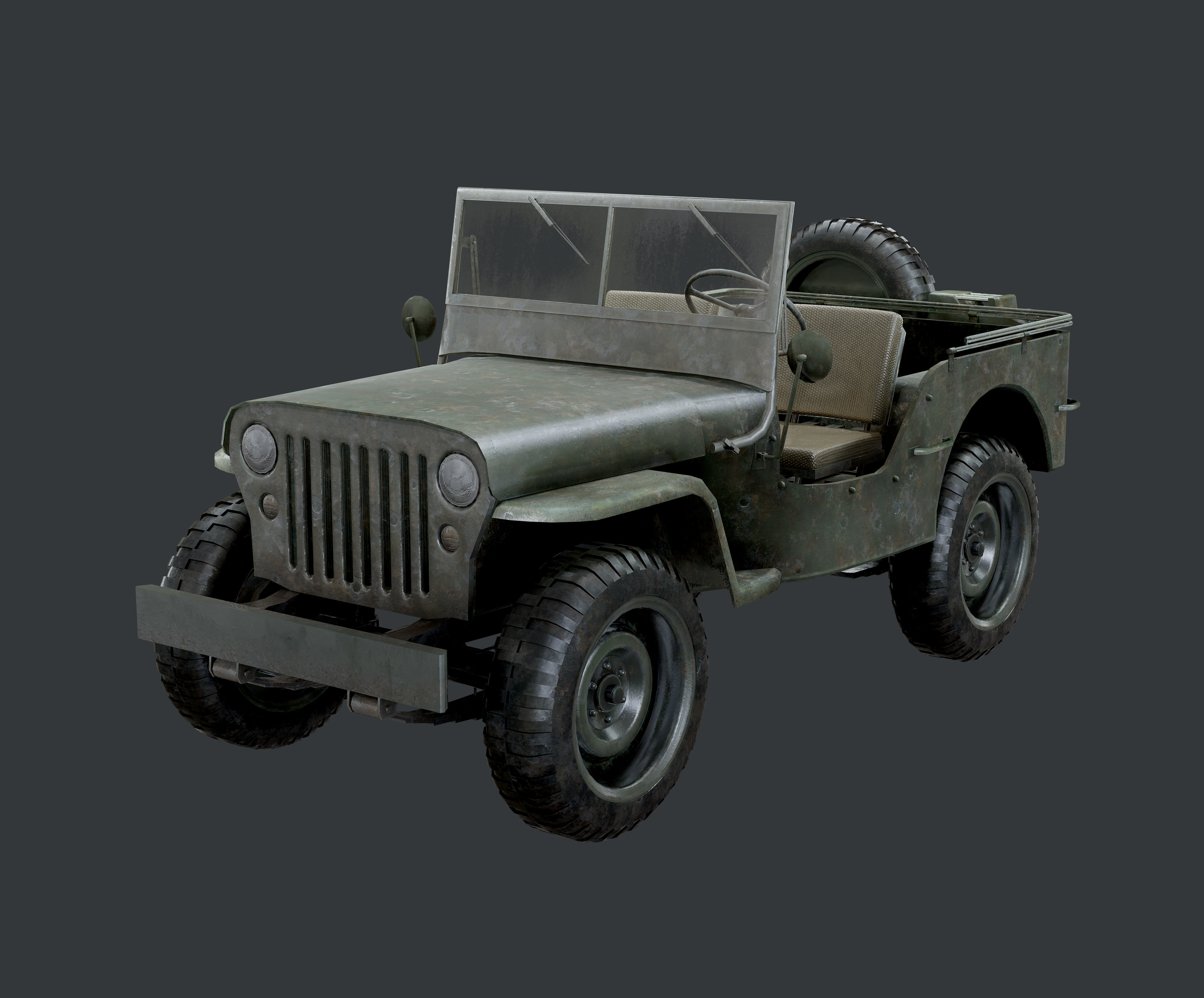 WW2 Willys Jeep Vehicle Game Ready Low Poly Low-poly 3D model_1