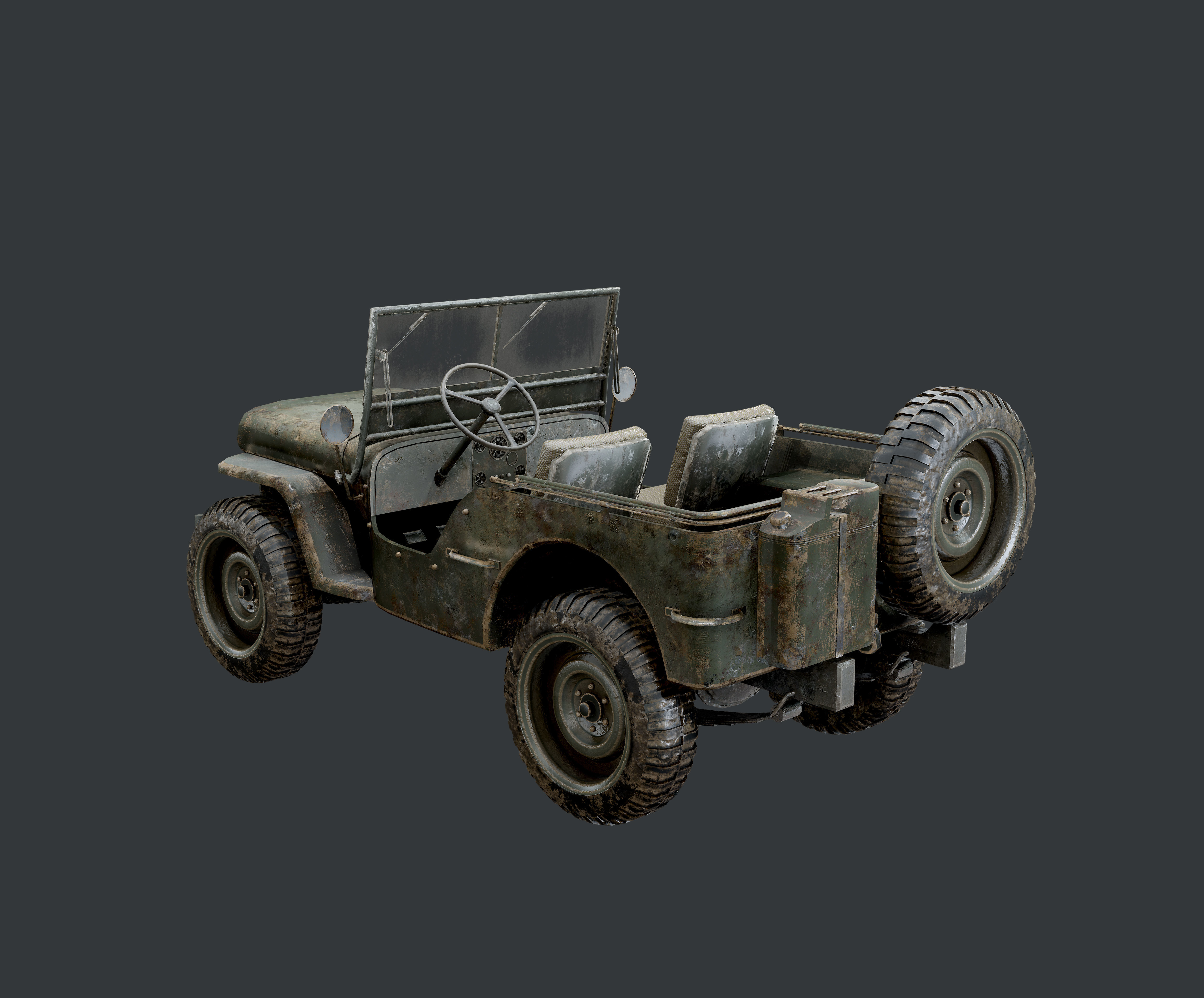 WW2 Willys Jeep Vehicle Game Ready Low Poly Low-poly 3D model_6