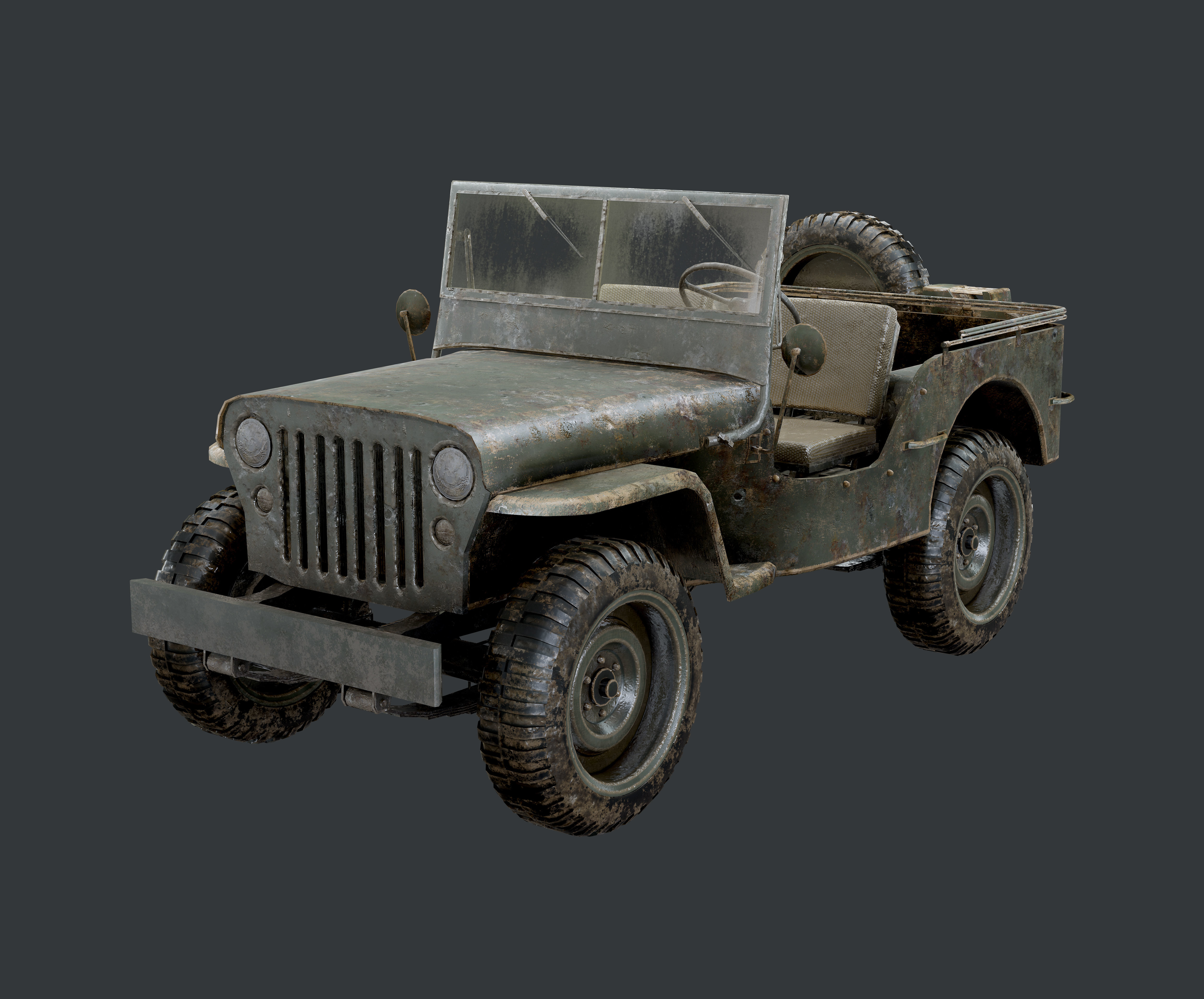 WW2 Willys Jeep Vehicle Game Ready Low Poly Low-poly 3D model_2