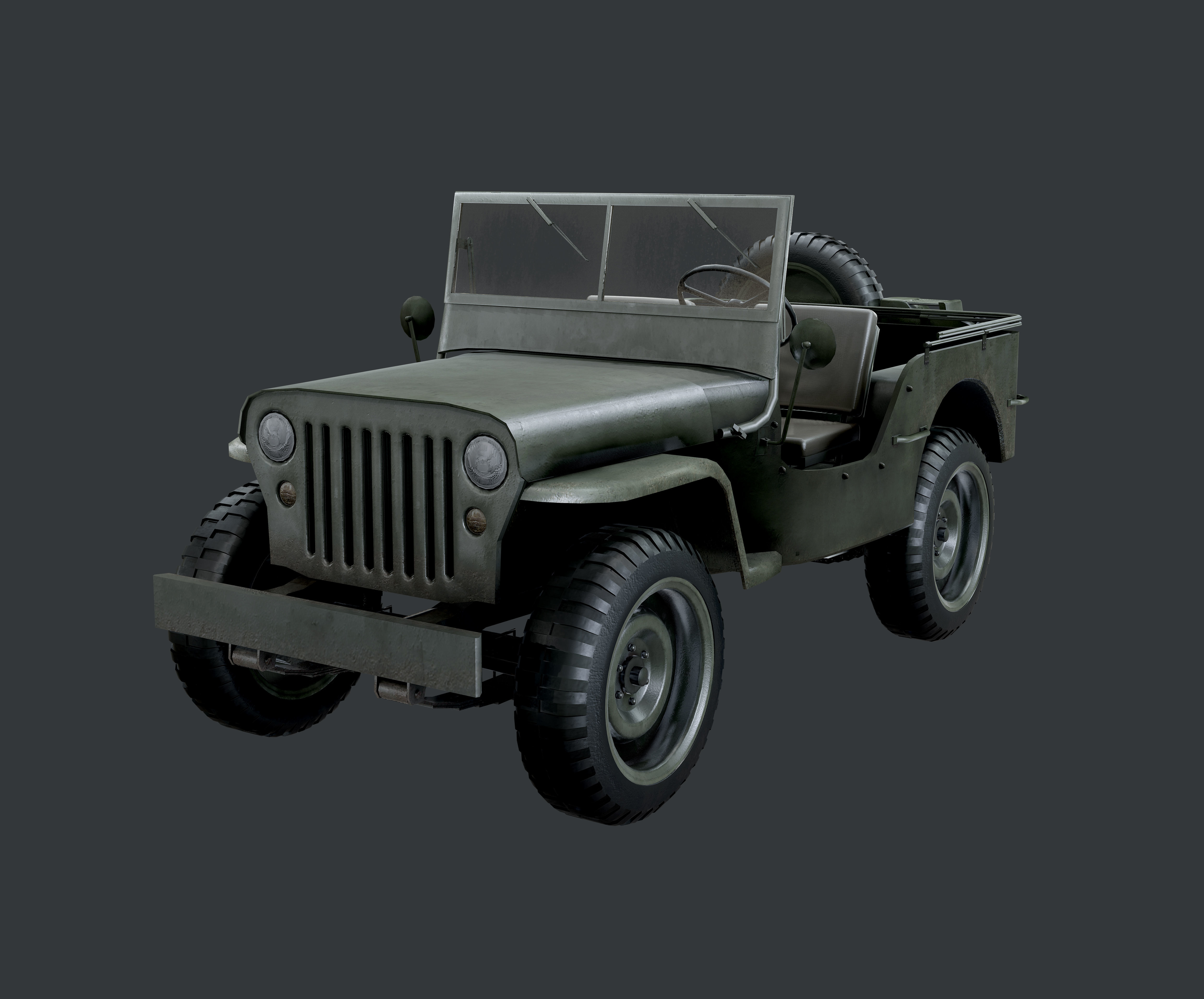 WW2 Willys Jeep Vehicle Game Ready Low Poly Low-poly 3D model_3