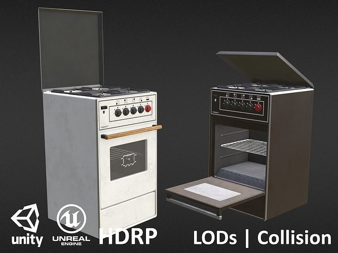 Game-ready Retro Gas Oven - 2 versions 3D Model Collection