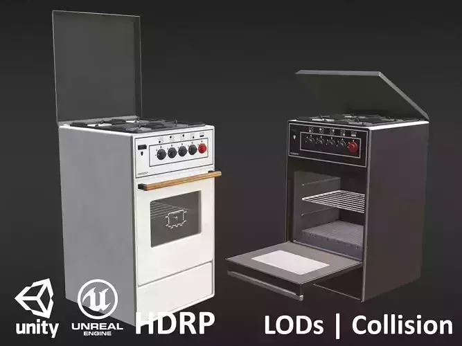 Game-ready Retro Gas Oven - 2 versions 3D Model Collection