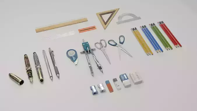 School supplies Mega Pack Low-poly 3D model