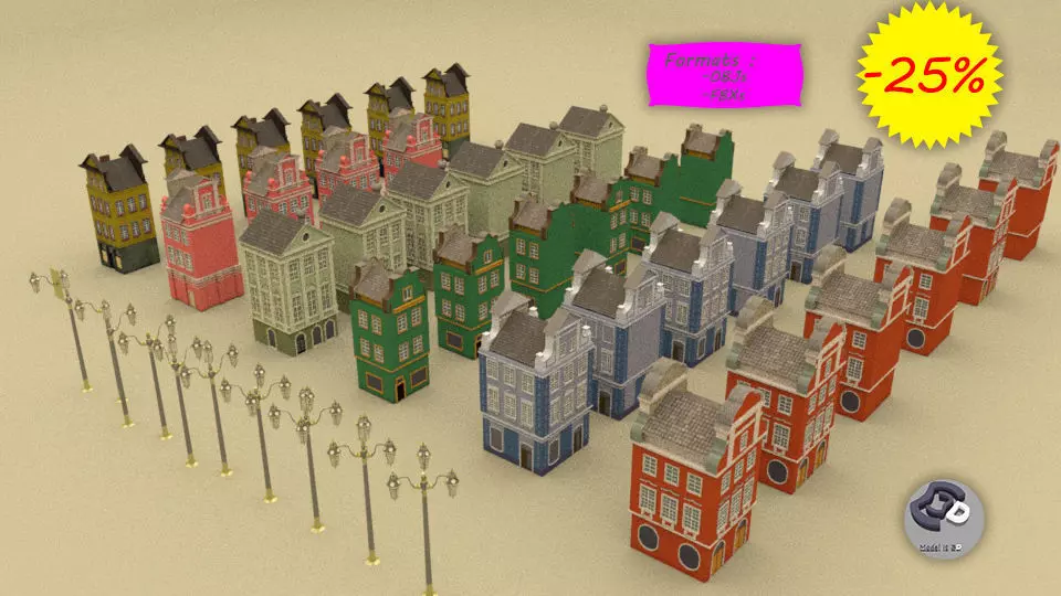 Buildings and Street light Poles 3D model