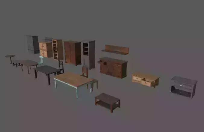 Old Living Furniture Low-poly 3D model