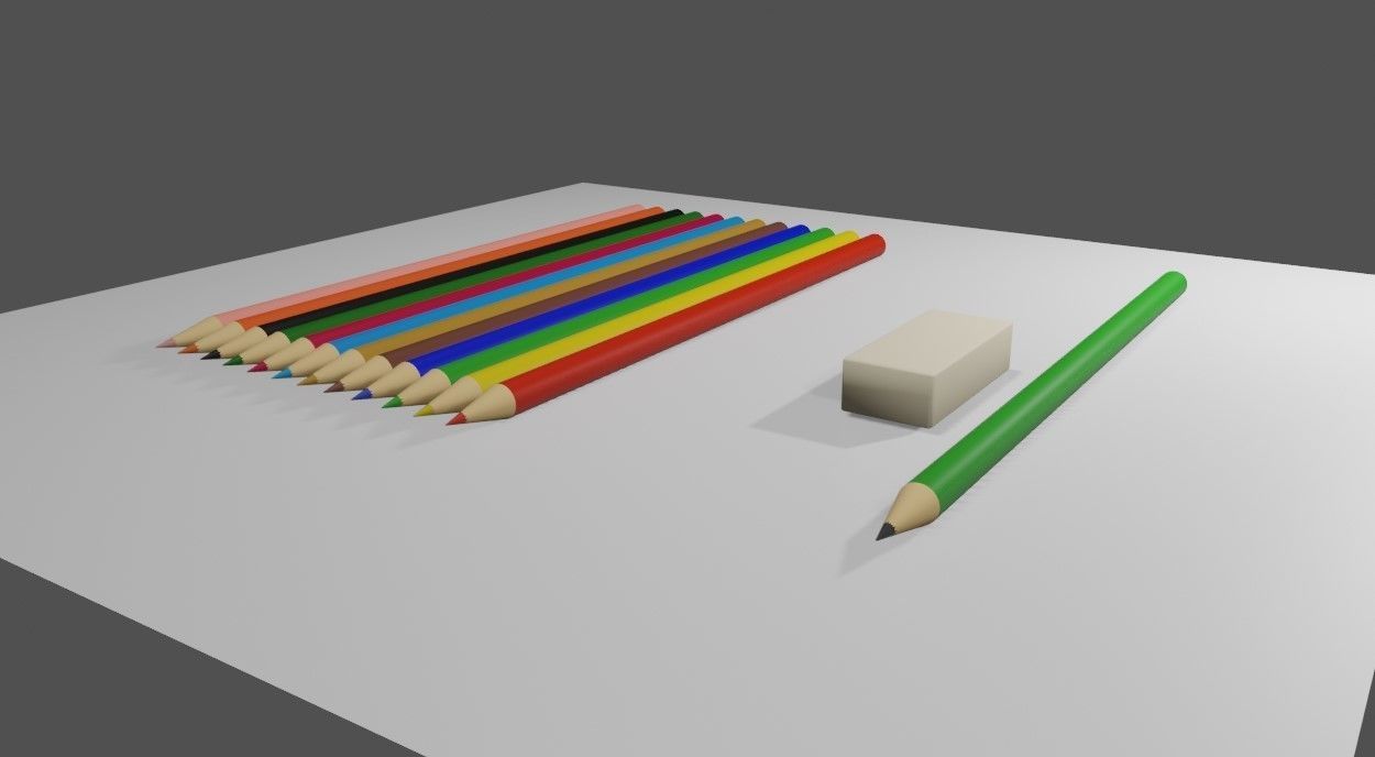 Colored Pencils - Eraser - Graphite - Lapis de cor Low-poly 3D model_3