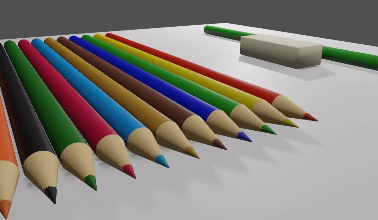 Colored Pencils - Eraser - Graphite - Lapis de cor Low-poly 3D model_0
