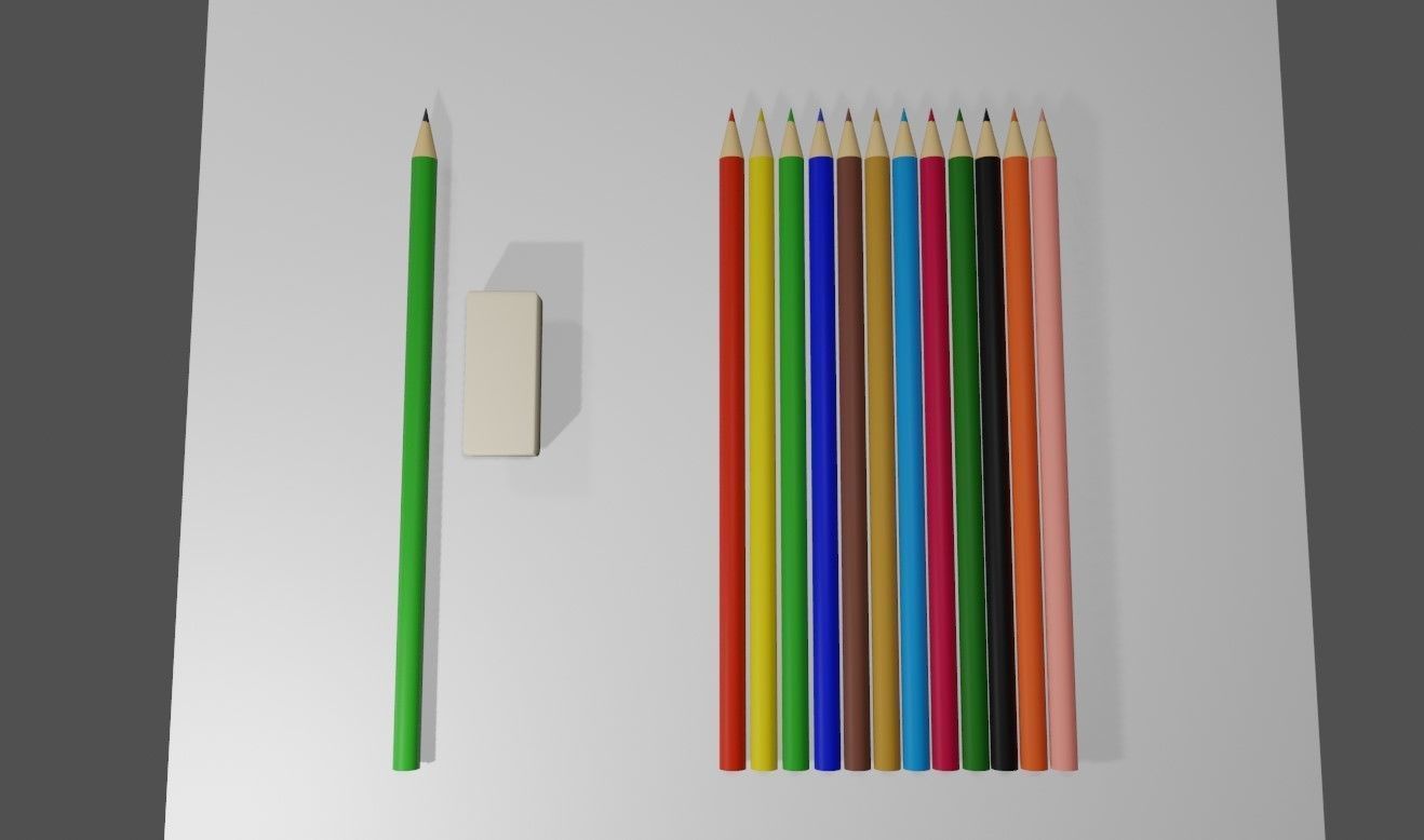 Colored Pencils - Eraser - Graphite - Lapis de cor Low-poly 3D model_1