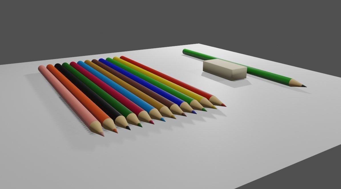 Colored Pencils - Eraser - Graphite - Lapis de cor Low-poly 3D model_4