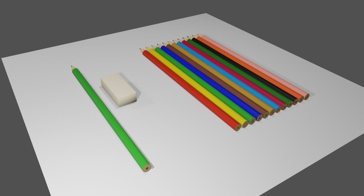 Colored Pencils - Eraser - Graphite - Lapis de cor Low-poly 3D model_2