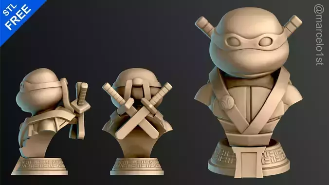 Turtle Warrior with Swords - Bust and a Container Base - FDM Free 3D print model