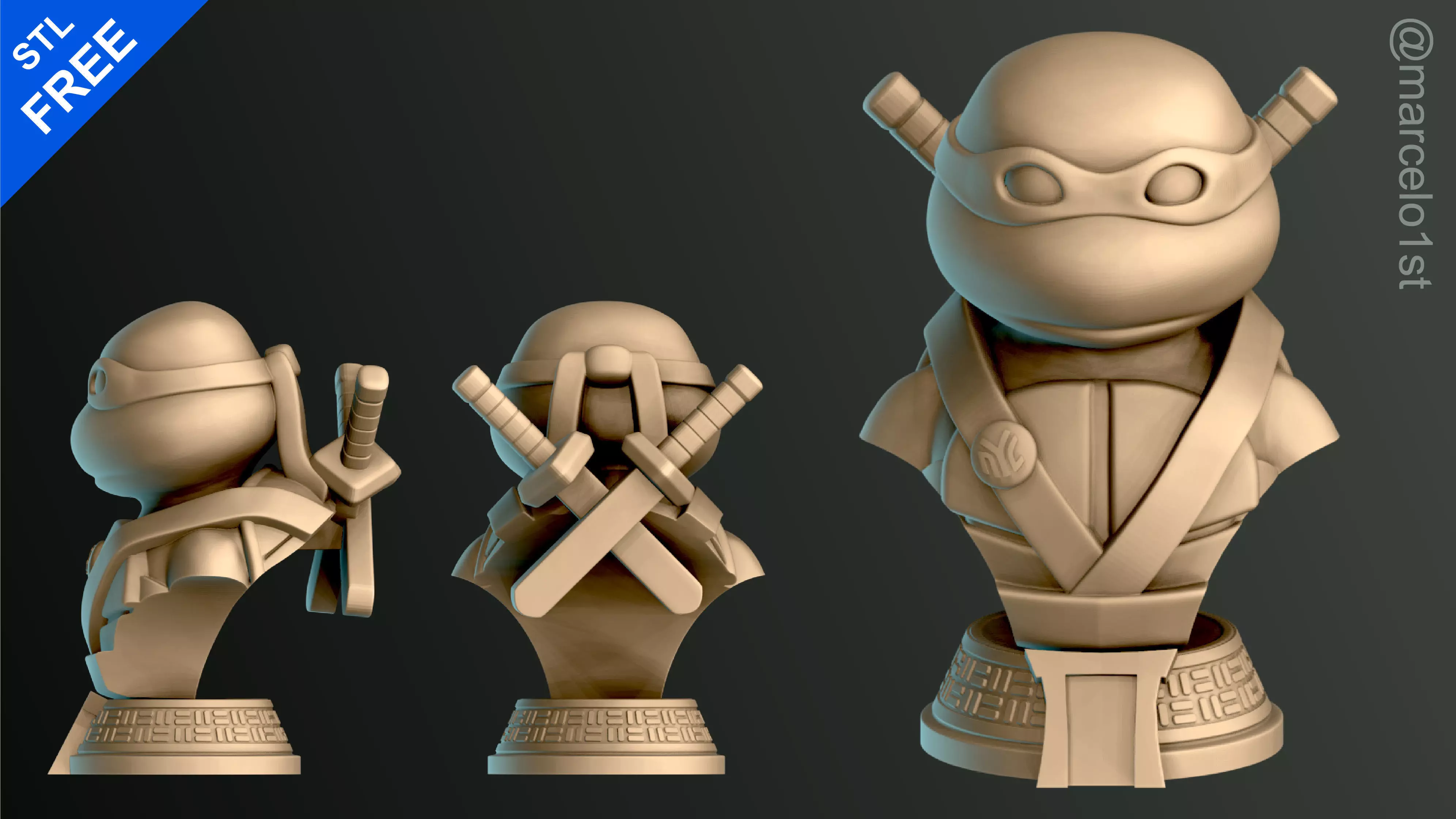 Turtle Warrior with Swords - Bust and a Container Base - FDM Free 3D print model_0