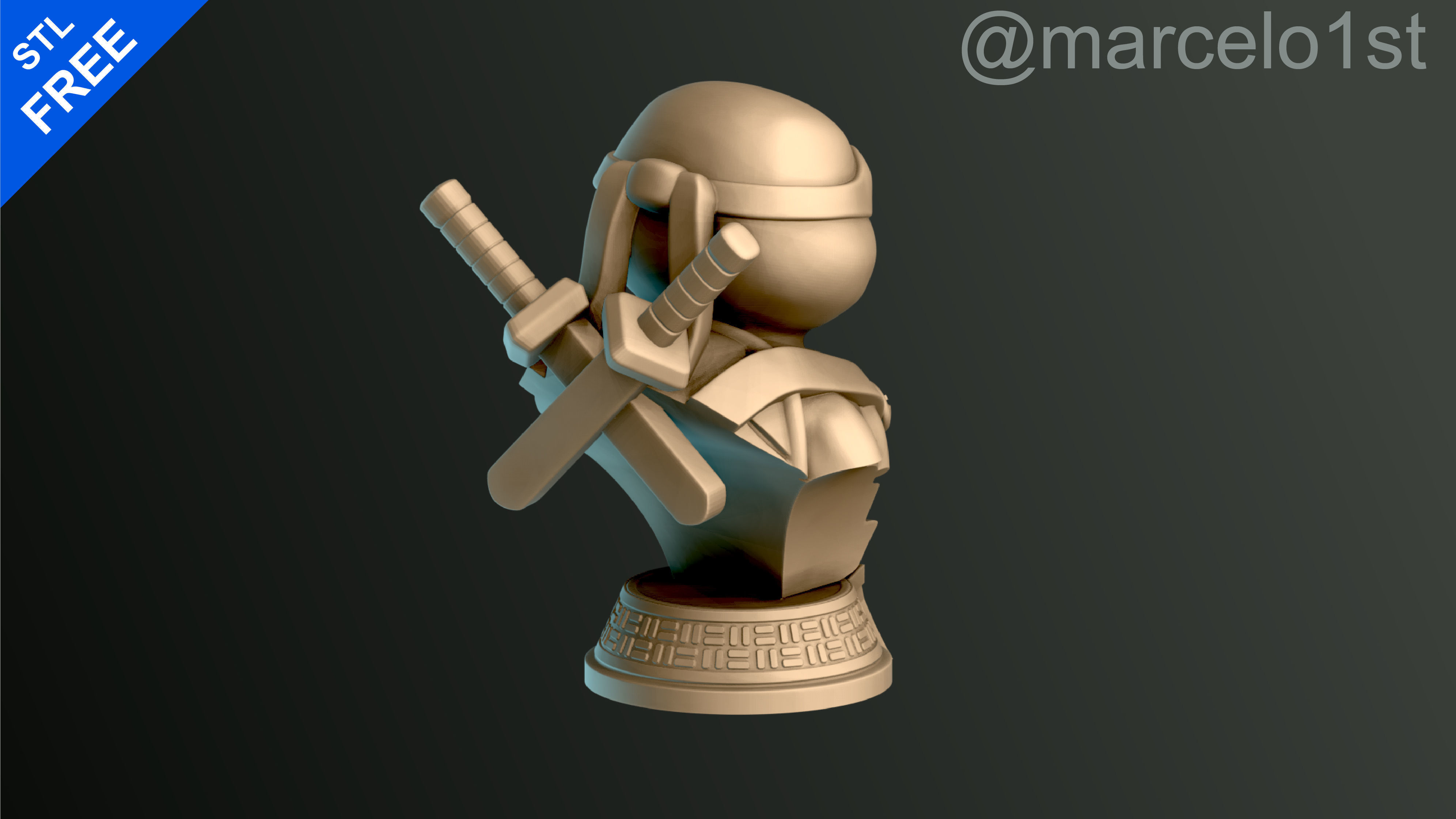 Turtle Warrior with Swords - Bust and a Container Base - FDM Free 3D print model_5