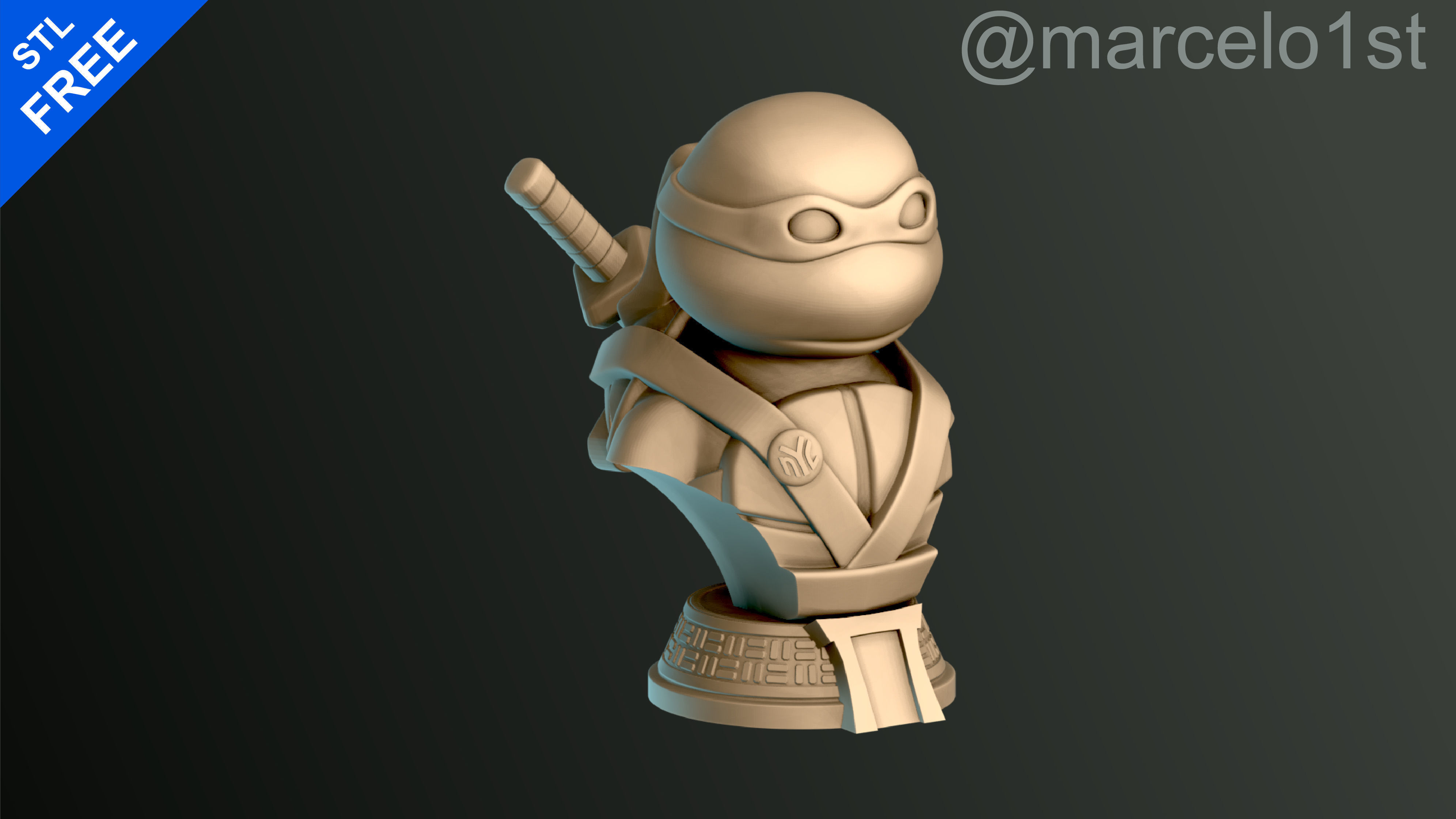 Turtle Warrior with Swords - Bust and a Container Base - FDM Free 3D print model_2