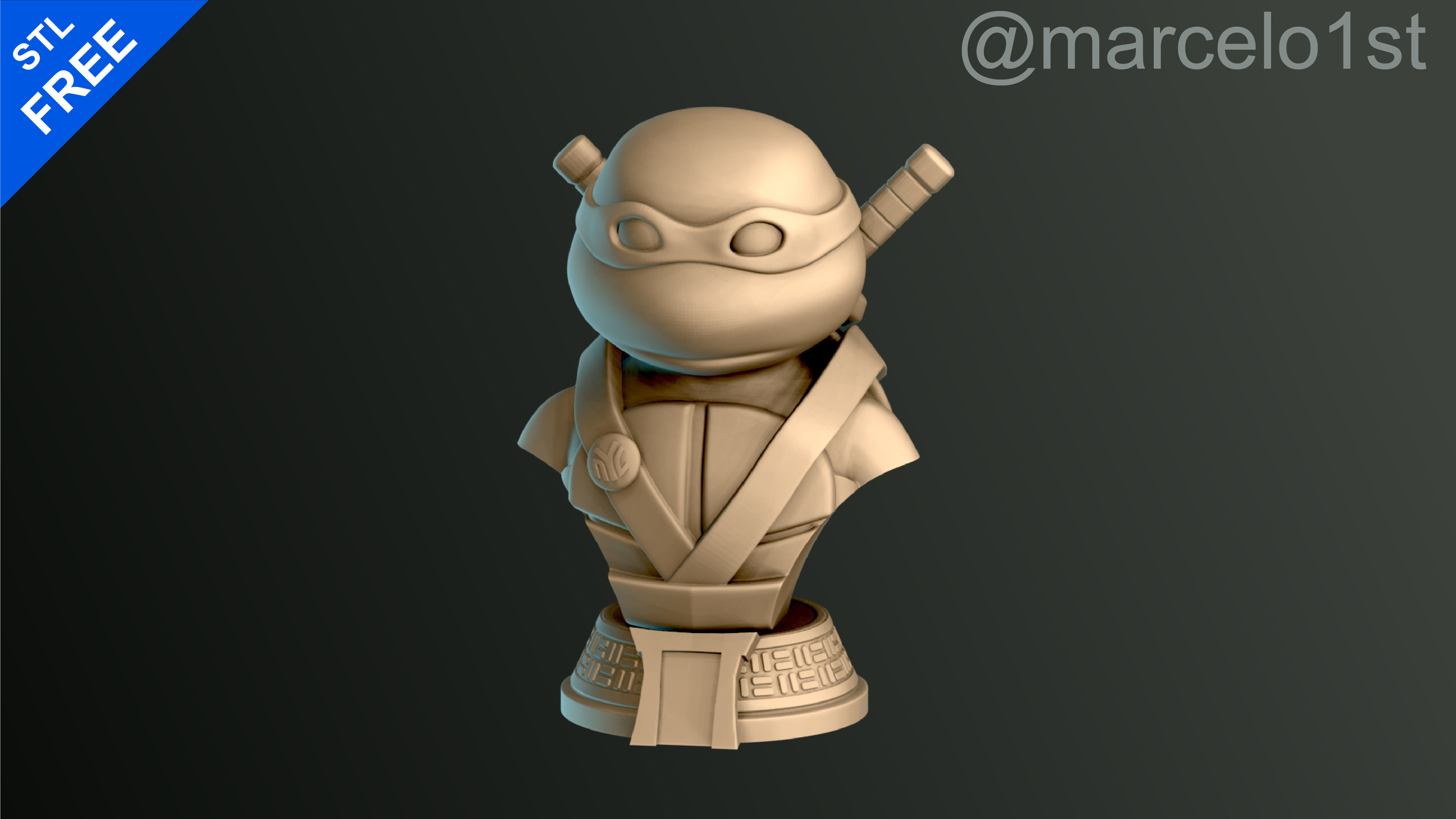 Turtle Warrior with Swords - Bust and a Container Base - FDM Free 3D print model_11