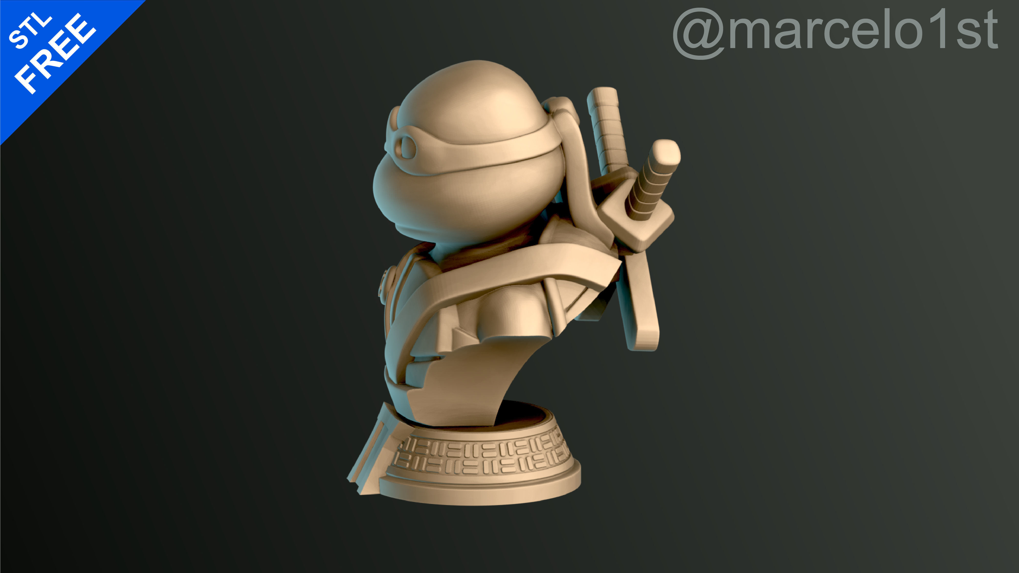 Turtle Warrior with Swords - Bust and a Container Base - FDM Free 3D print model_10