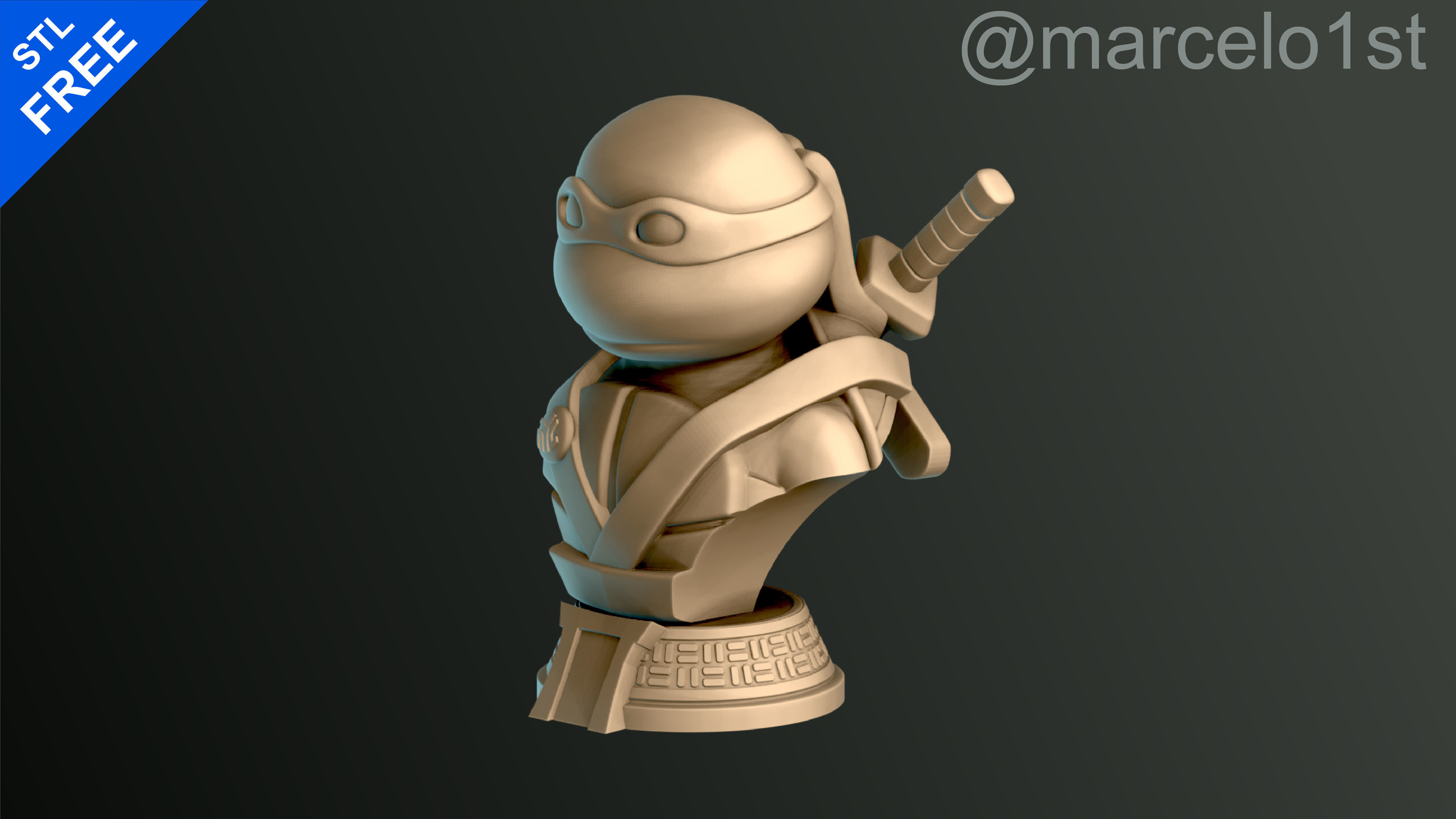 Turtle Warrior with Swords - Bust and a Container Base - FDM Free 3D print model_6
