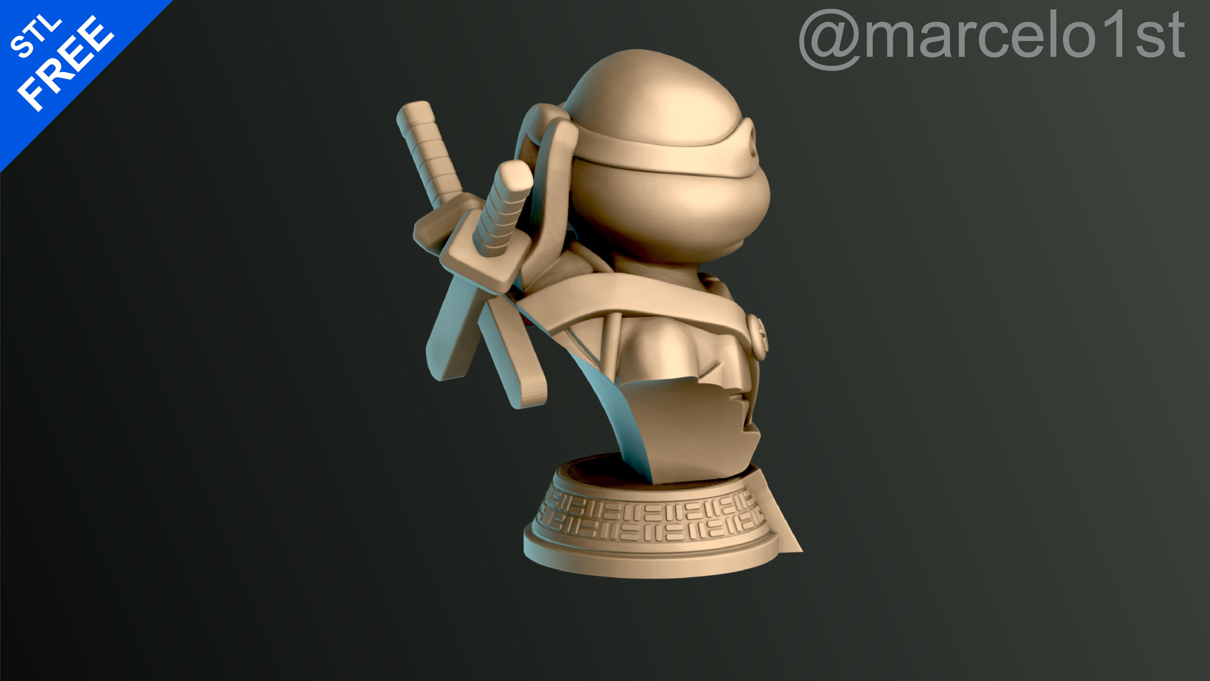 Turtle Warrior with Swords - Bust and a Container Base - FDM Free 3D print model_4