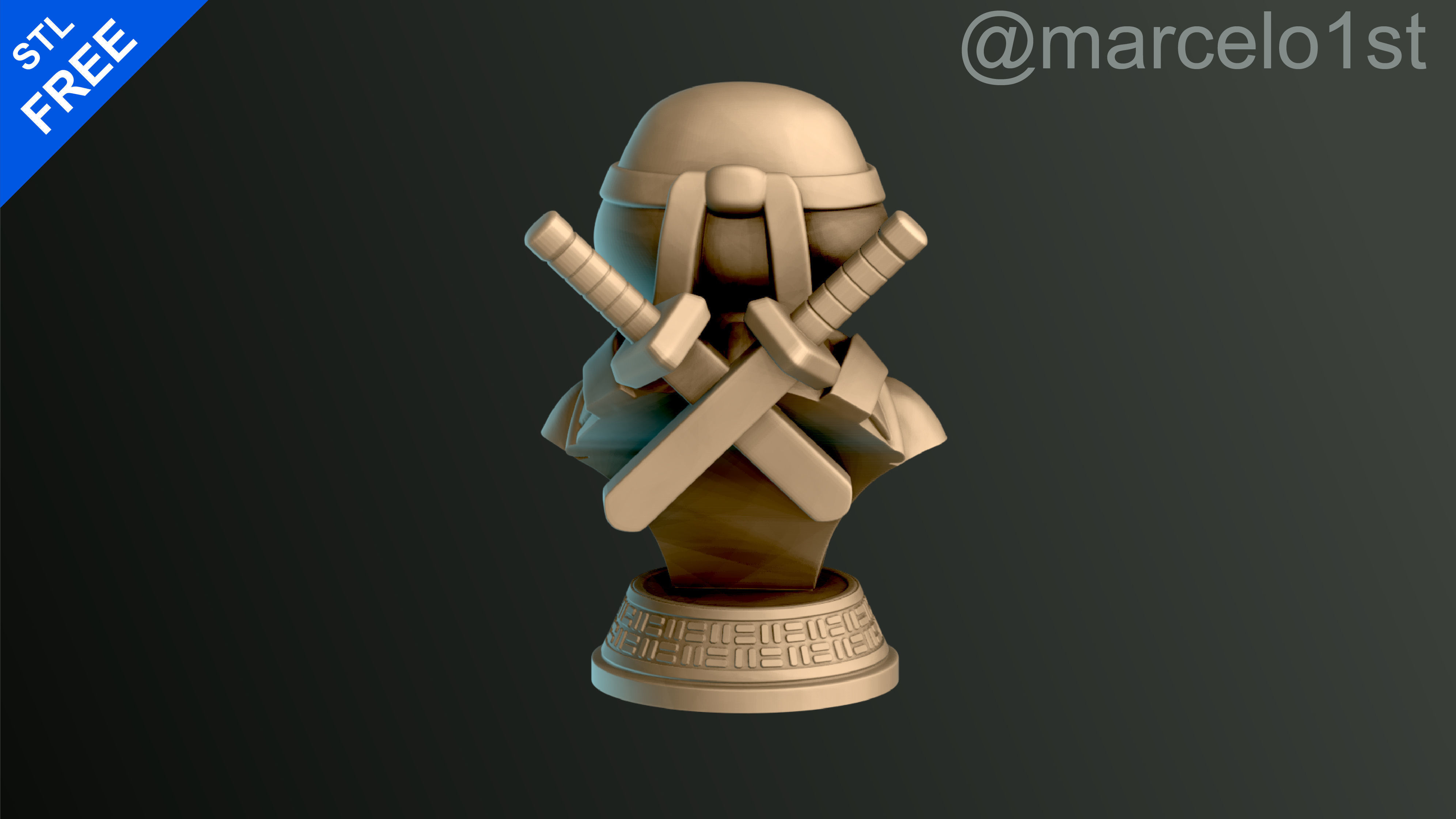 Turtle Warrior with Swords - Bust and a Container Base - FDM Free 3D print model_7