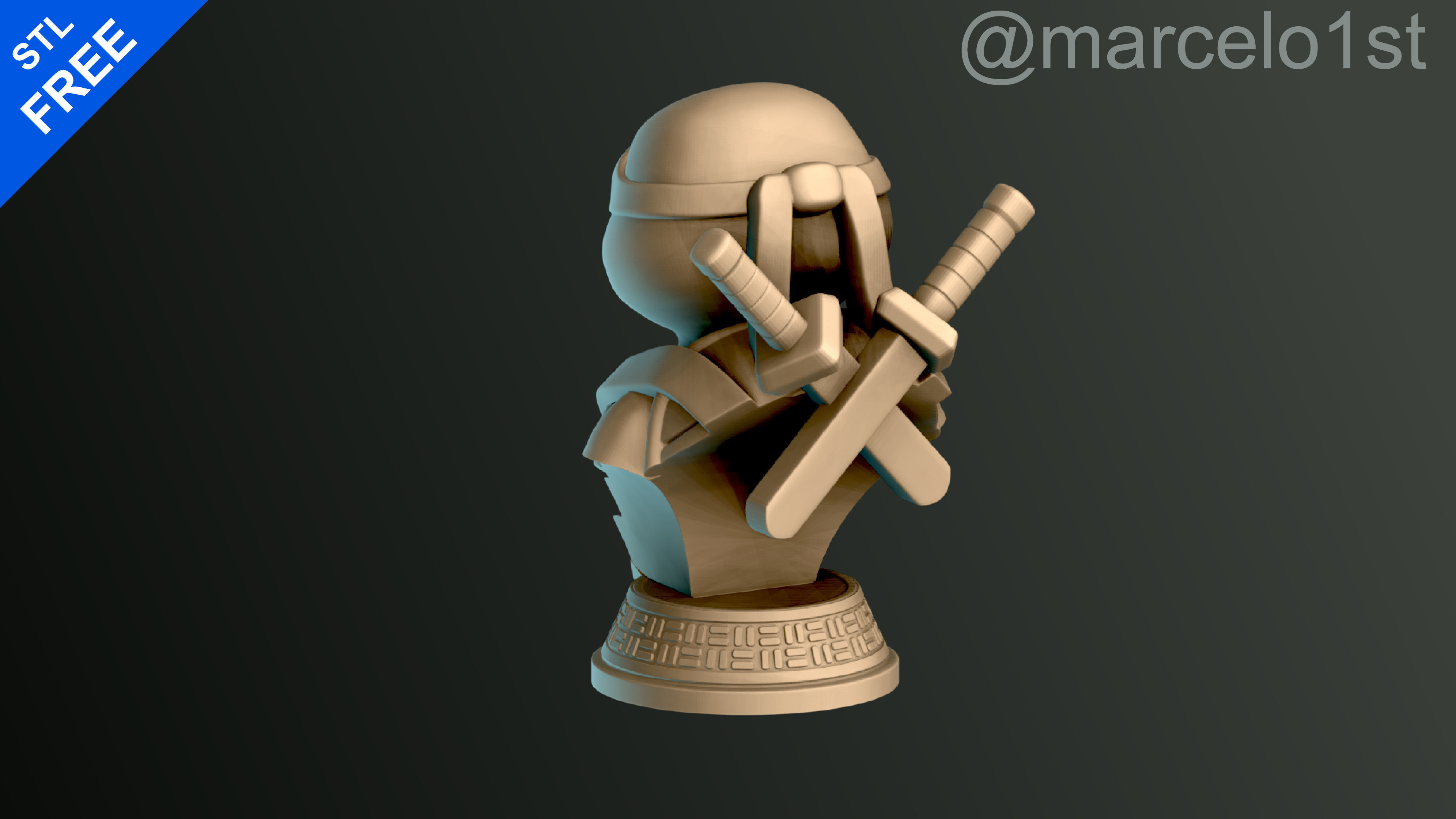 Turtle Warrior with Swords - Bust and a Container Base - FDM Free 3D print model_8