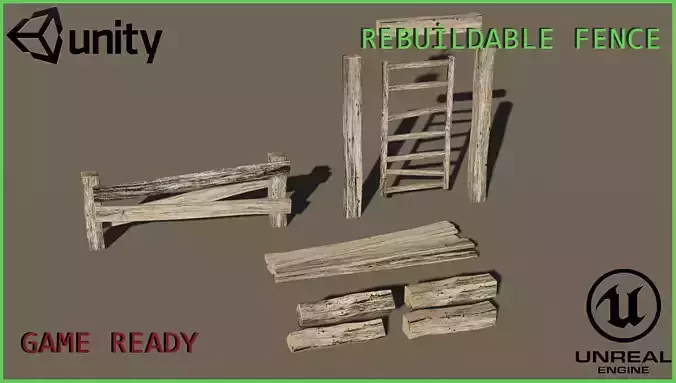 Game Ready Fence - Low poly wooden ladder