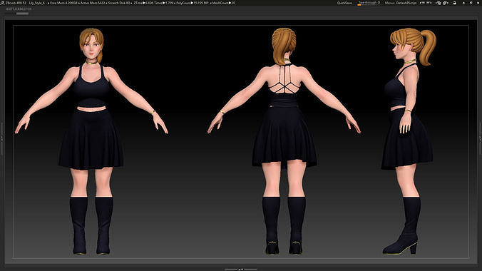 ZBrush Stylized Character Female Base Mesh No18 Style 6 3D model
