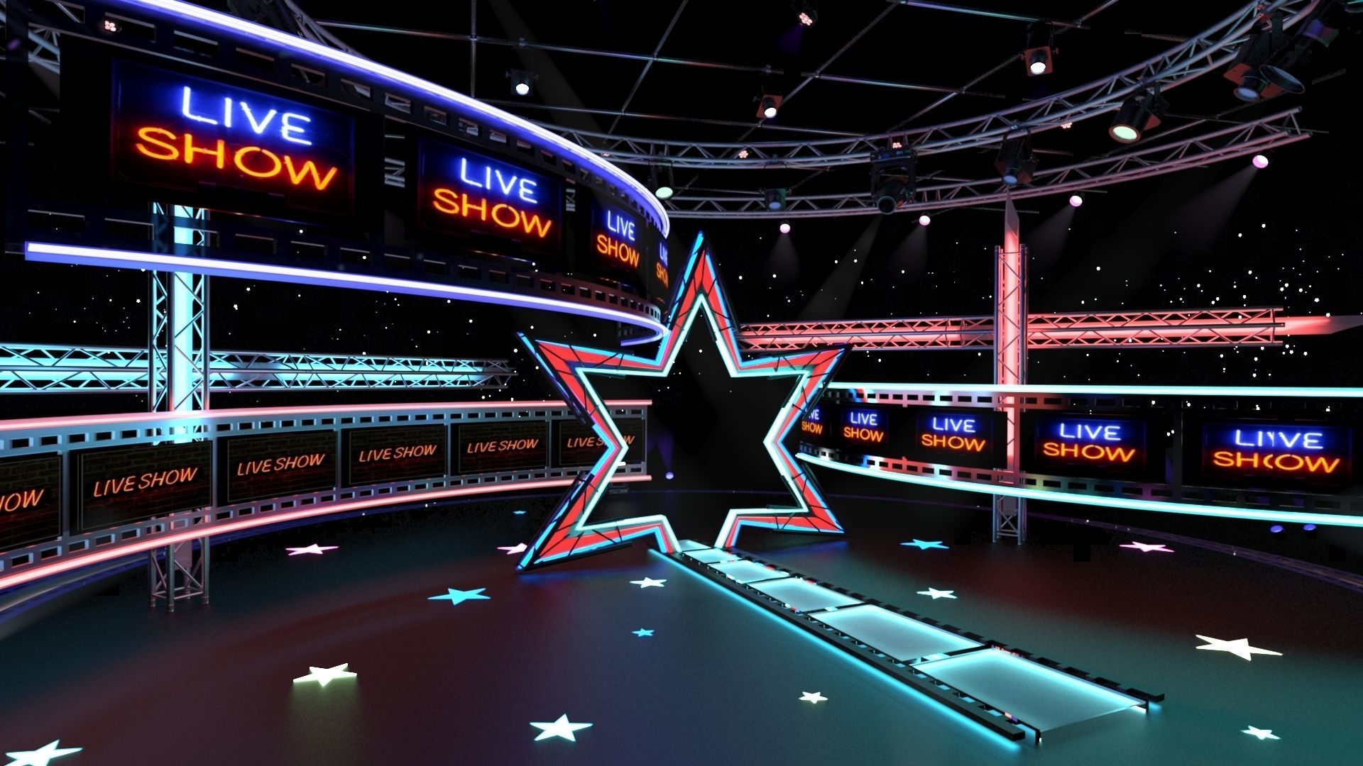 Virtual TV Studio Entertainment Set 4 3D model_6