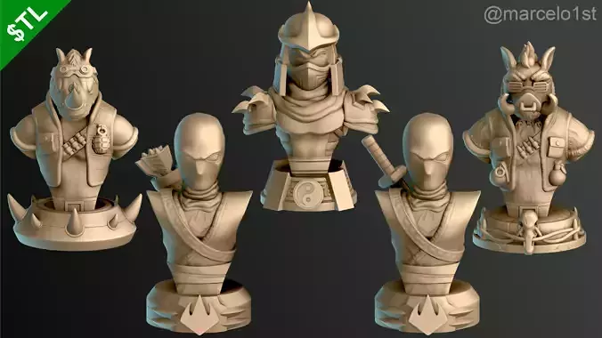 Shredder - Bebop - Rocksteady - Foot Ninja Busts - FDM 3D print model
