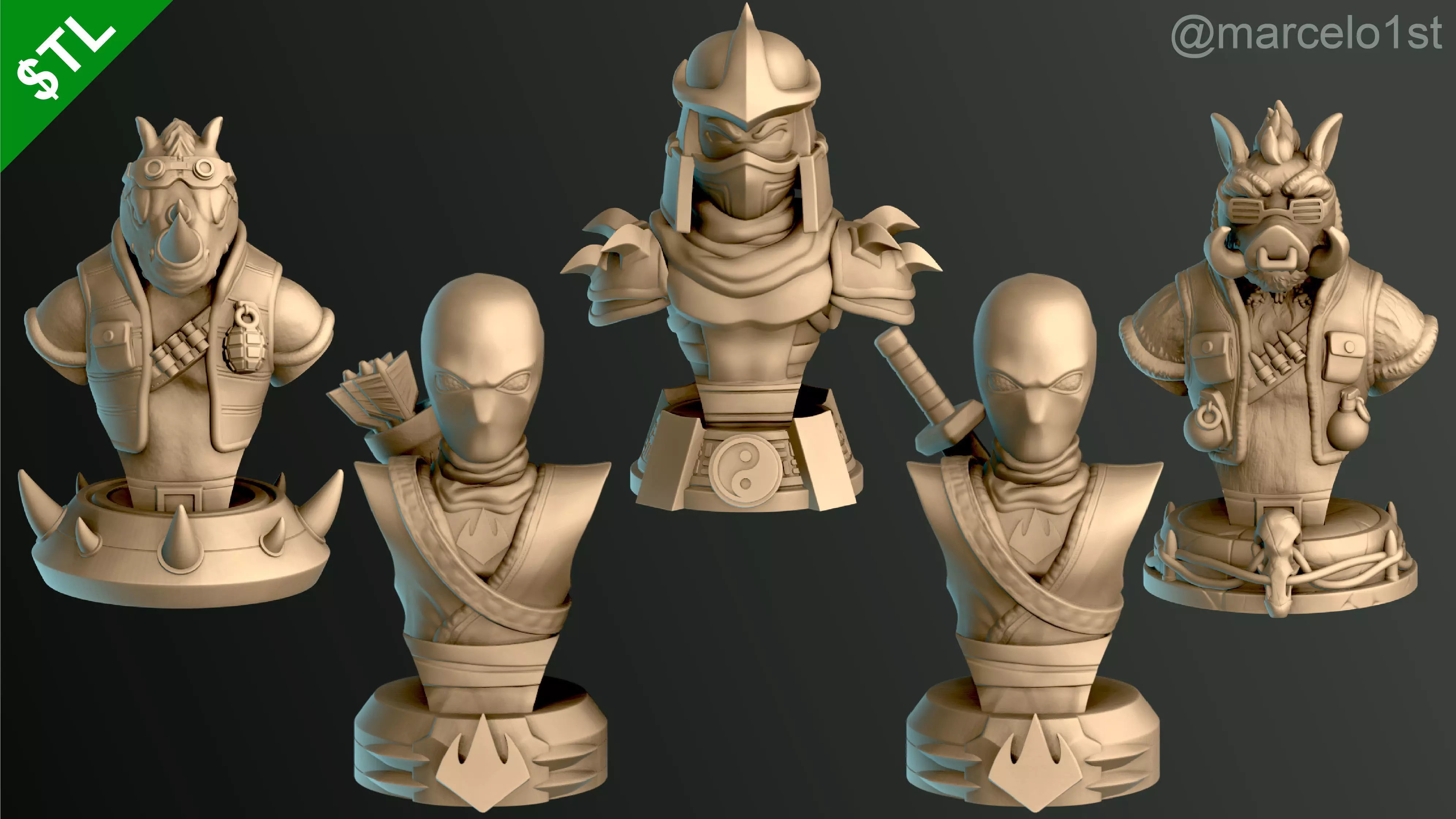 Shredder - Bebop - Rocksteady - Foot Ninja Busts - FDM 3D print model_0