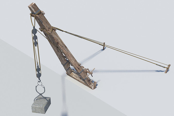 Ancient roman construction crane Pentaspastos - simple Low-poly 3D model