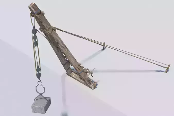 Ancient roman construction crane Pentaspastos - simple Low-poly 3D model