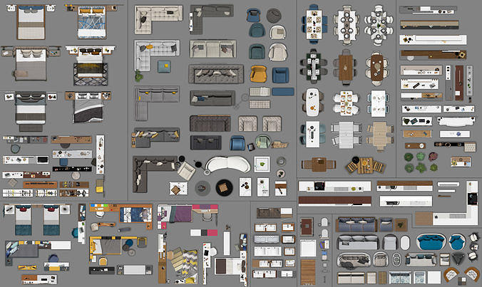 FLOOR PLAN 2d furniture top view PSD 3D model render realistic  3D model