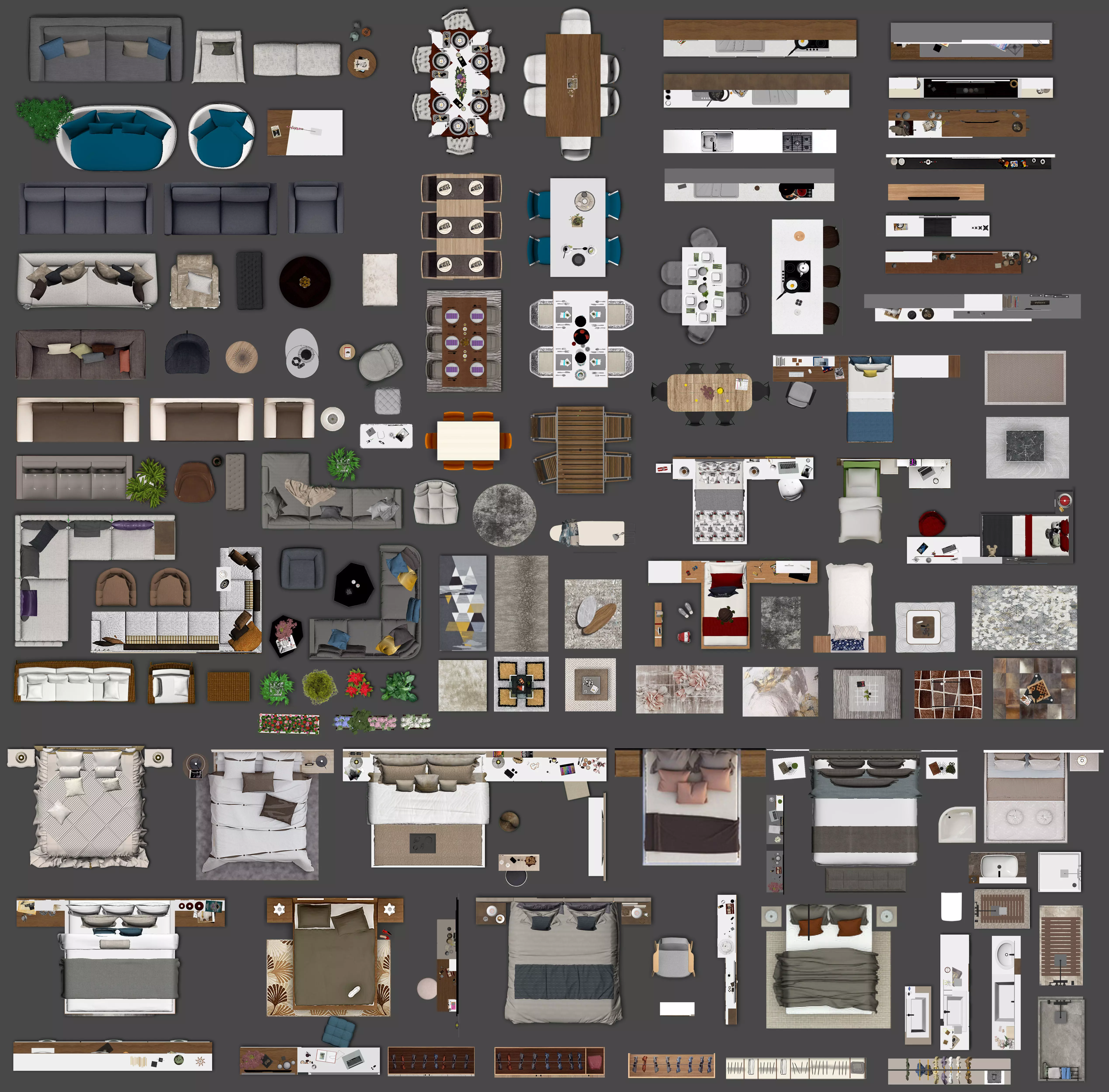 FLOOR PLAN 2d furniture top view PSD realistic Vol-2 3D model_0