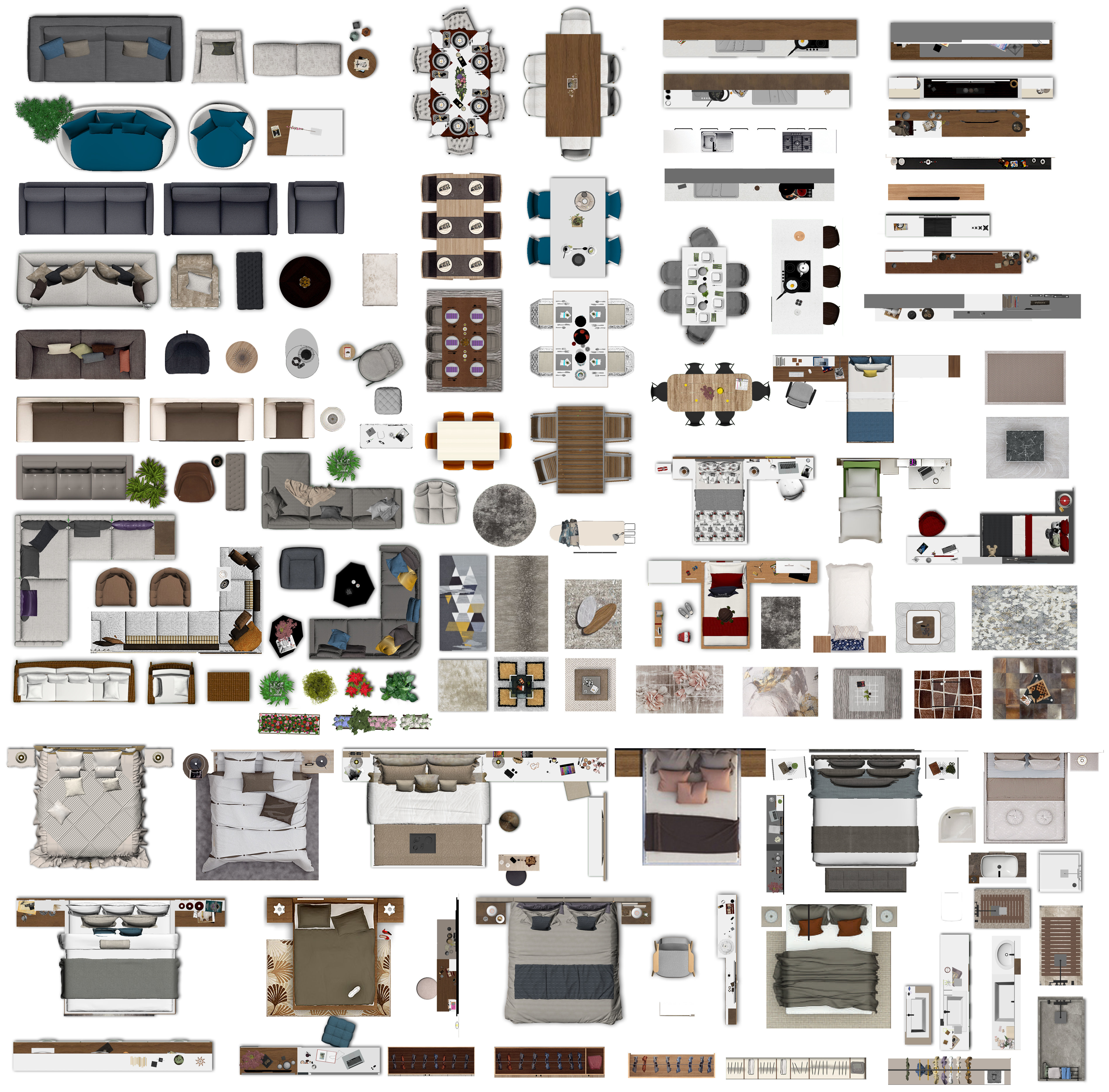 FLOOR PLAN 2d furniture top view PSD realistic Vol-2 3D model_1