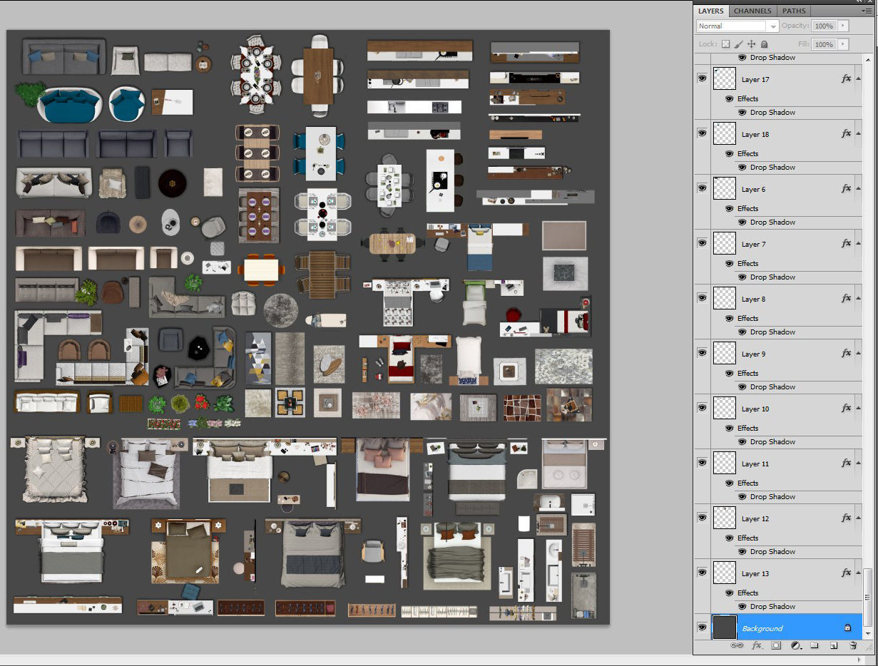 FLOOR PLAN 2d furniture top view PSD realistic Vol-2 3D model_2