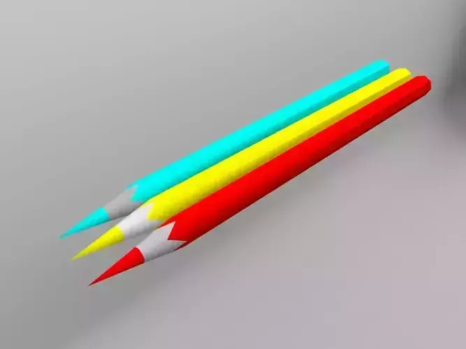 Pensil 3D model three colored pencils