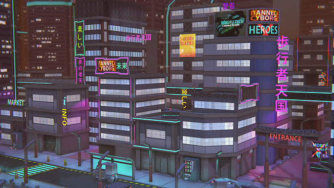 Future mobile city Low-poly 3D model