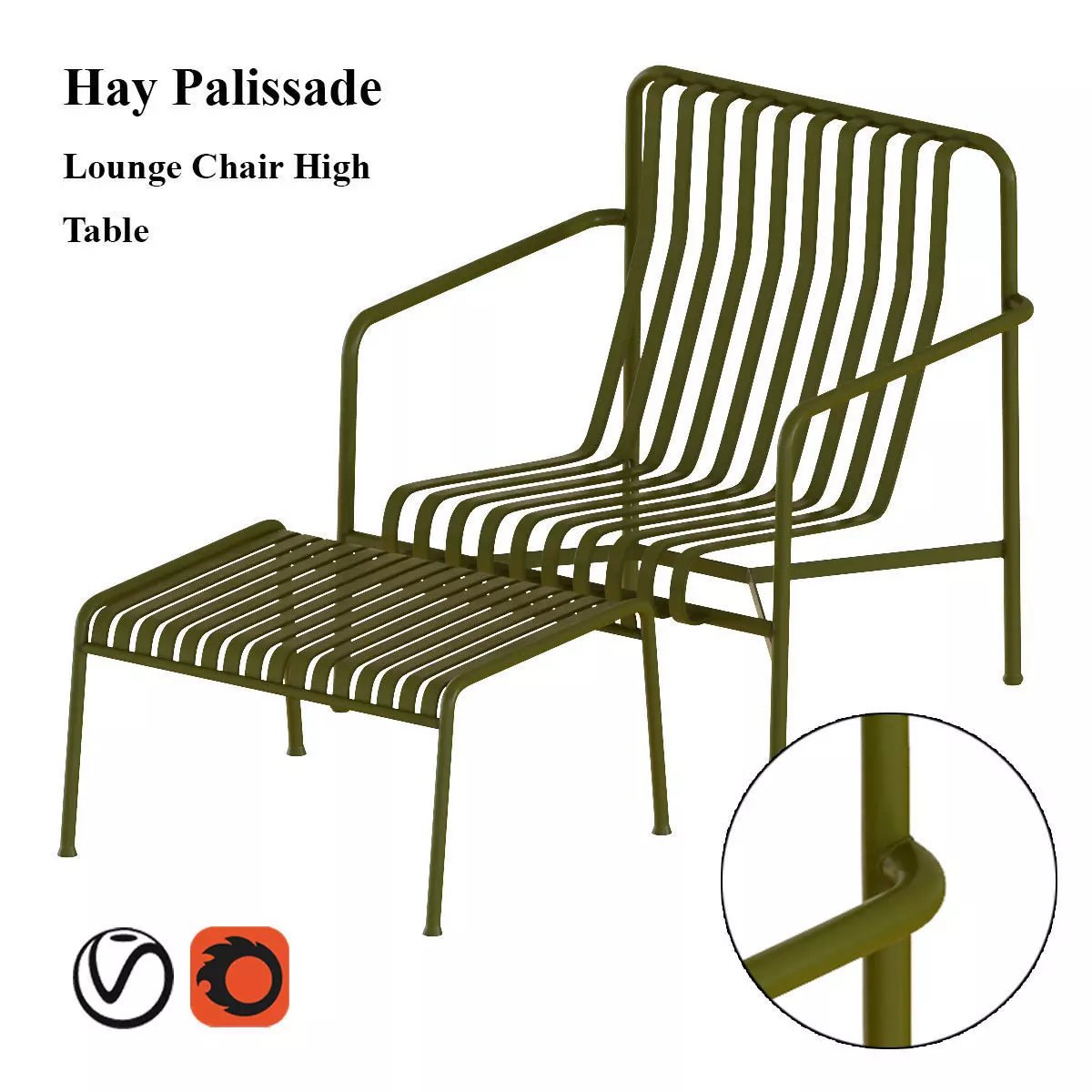Hay Palissade Lounge Chair High with table 3D model_0