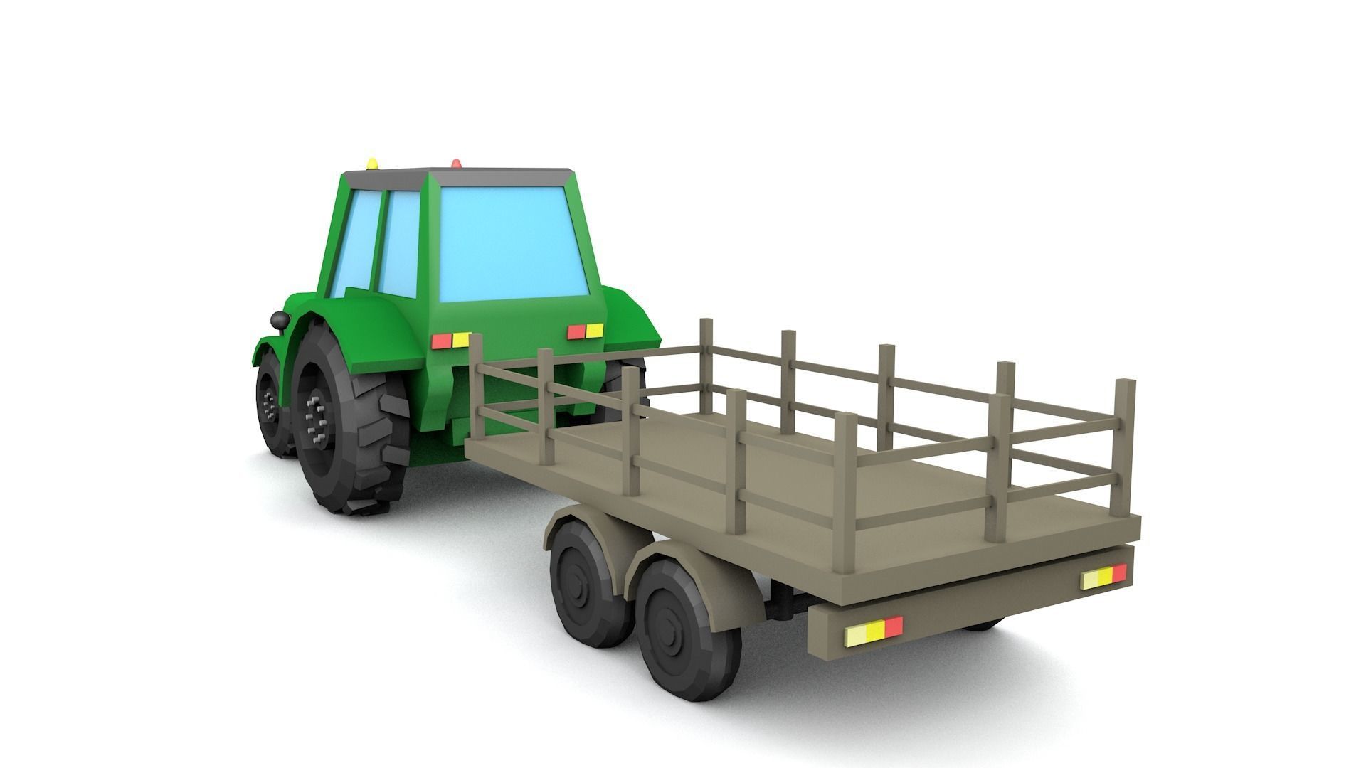 Low Poly Tractor 3D model with trailer Low-poly 3D model_7