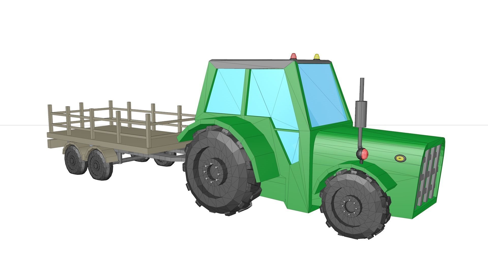 Low Poly Tractor 3D model with trailer Low-poly 3D model_10