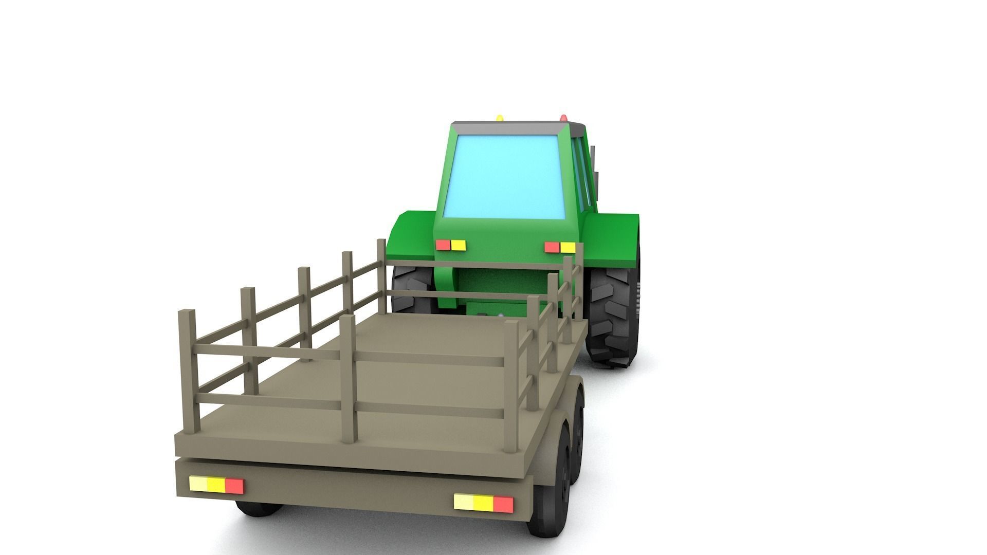 Low Poly Tractor 3D model with trailer Low-poly 3D model_13