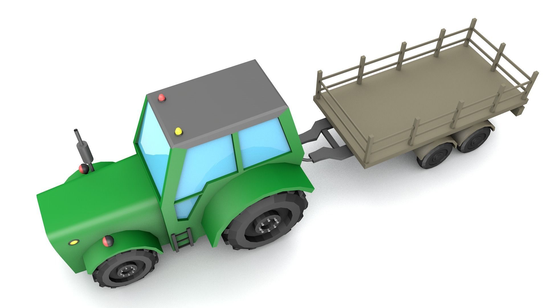 Low Poly Tractor 3D model with trailer Low-poly 3D model_1