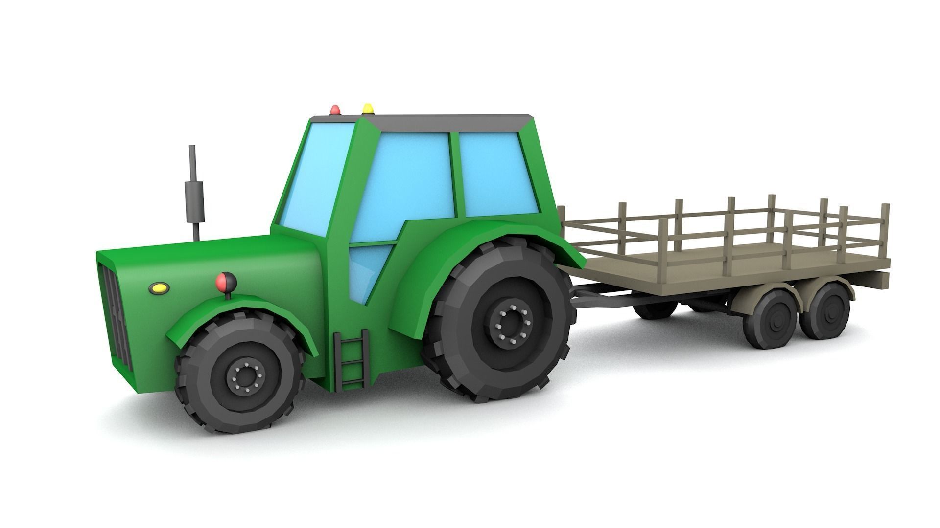 Low Poly Tractor 3D model with trailer Low-poly 3D model_3
